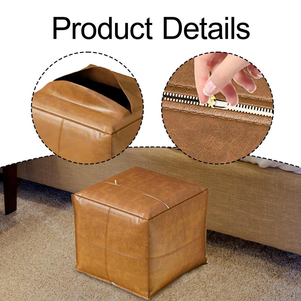 PU Leather Ottoman Cover for Foot Rest 45x45x40cm Storage Solution Bedroom