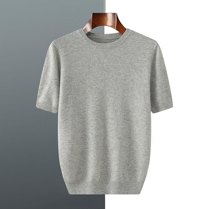 Men's Short-sleeved Fall/winter Casual Lightweight T-shirt with Simple Texture for Casual Office Wear, Round-neck Base Layer Sweater, Knitted Garment