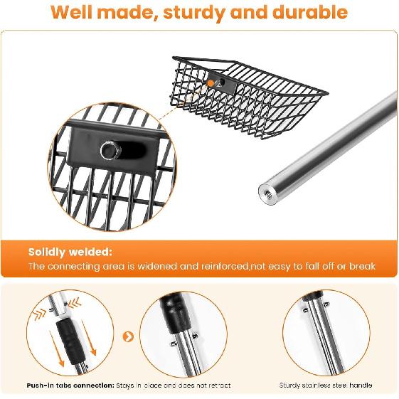 Cat Litter Scoop 43 inch Metal Litter Scooper with Stainless Steel Long Handle, Upgraded Large Kitty Box Scooper Heavy Duty Deep Shovel for Fast