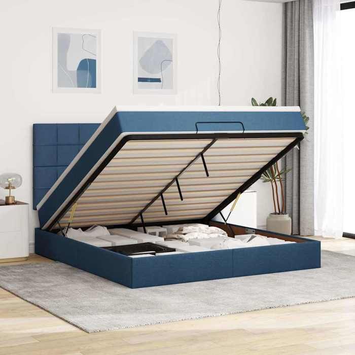 VidaXL Ottoman Bed Frame with Blue Mattress 160x200 Cm Fabric 3313174