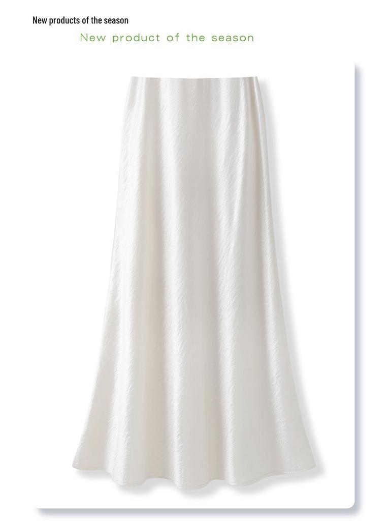 White Acetate Satin Fishtail Skirt - Women's Slimming Summer 2025 Bodycon Half Skirt