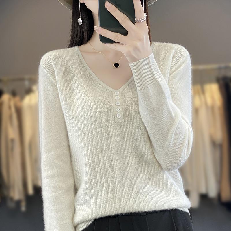 Autumn and Winter New V Tie Buckle Women's Long-sleeved Knitted Sweater Top Loose and Thin Large Size Bottoming Shirt Inside and Outside