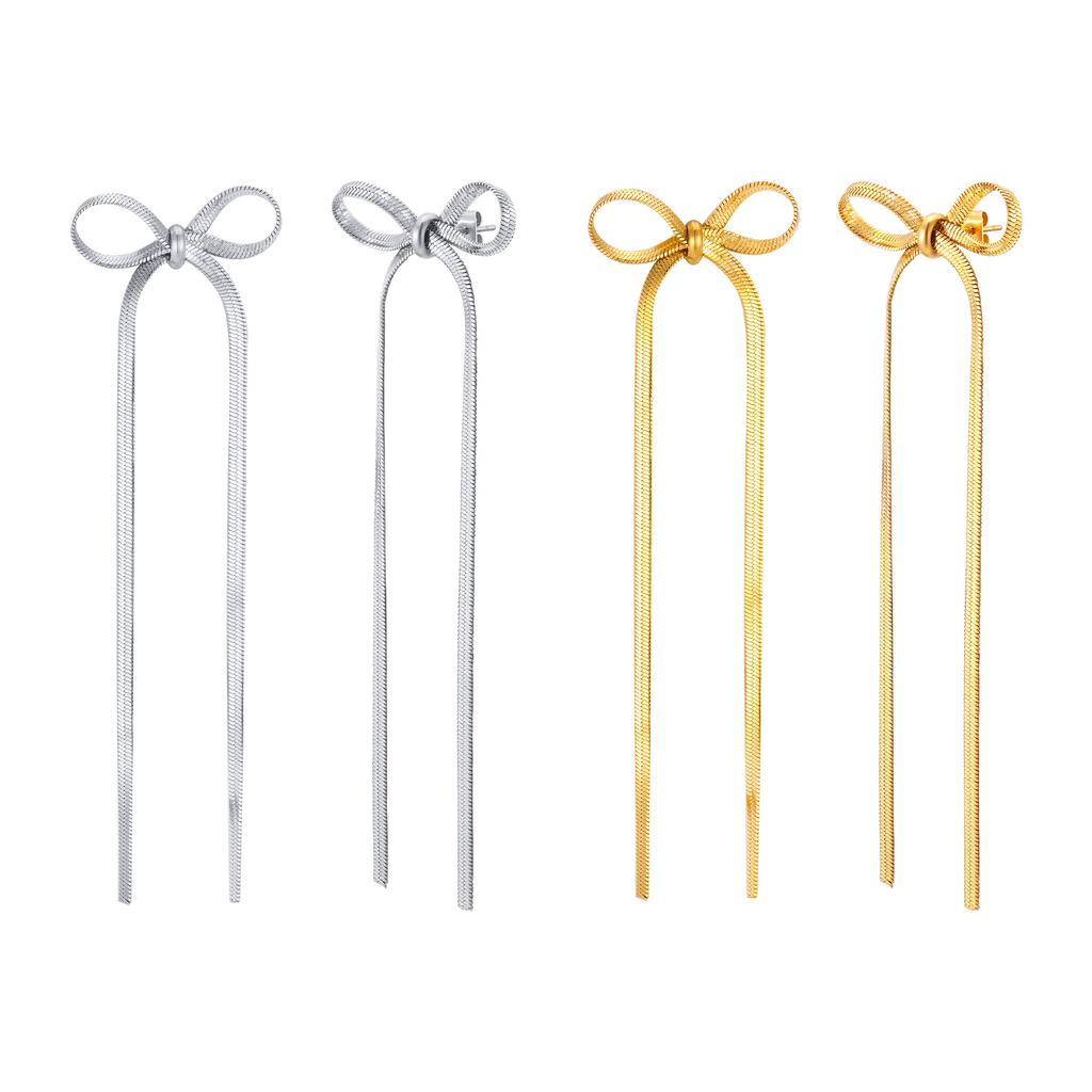 Bow Drop Dangle Earrings for Women Girls Long Tassel Chain Ribbon Bowknot Earrings Wedding Statement Jewelry