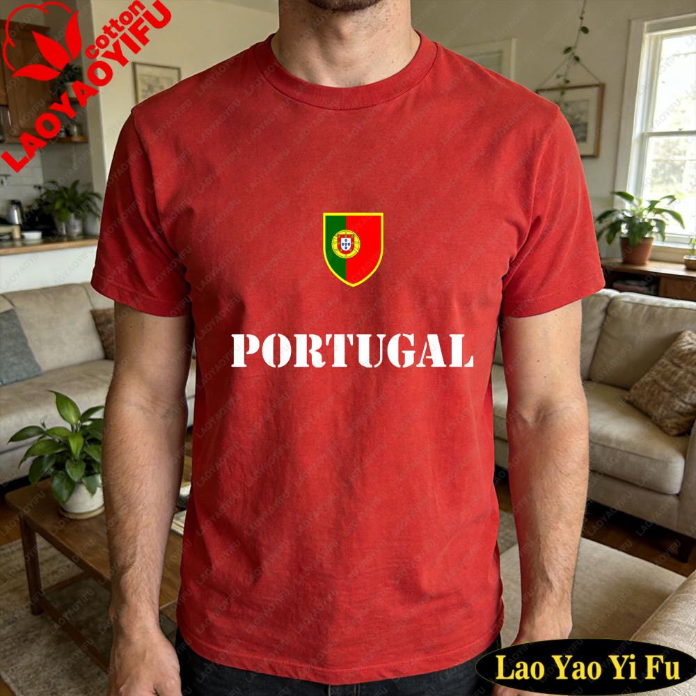 Portugal Soccer Graphic Tshirt Unisex Summer Cotton Short Sleeve Shield Flag Soccer Fan Soccer Party Supplies Casual Daily Wear