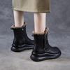 Johnature Thick Soled Genuine Leather Women's Boots Plush Warm Cotton Shoes Versatile Mid-calf Boots
