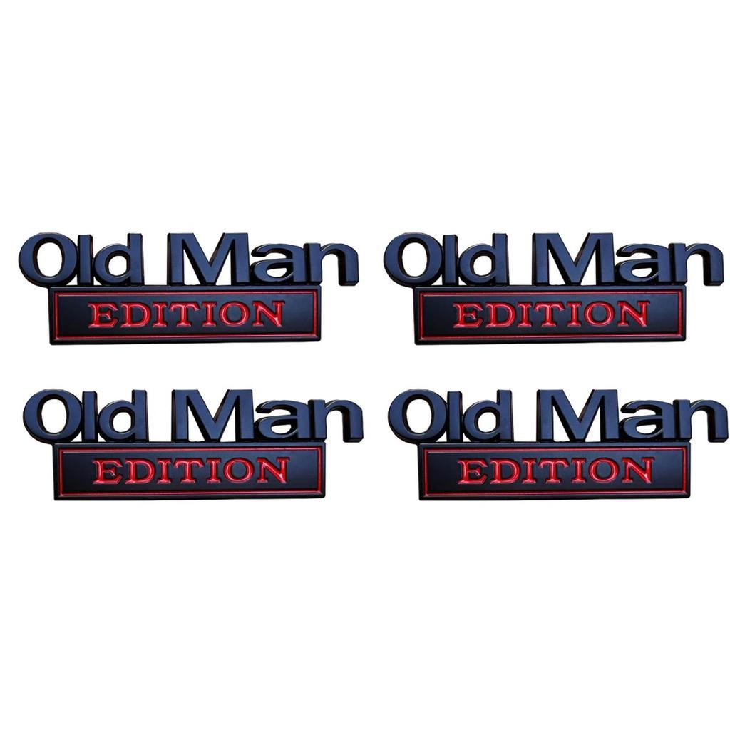 Premium-4Pcsold Man Edition Car Emblem 3D Metal Sticker Badges Old Man Addition Car Emblem Waterproof Rustproof Adhesive C