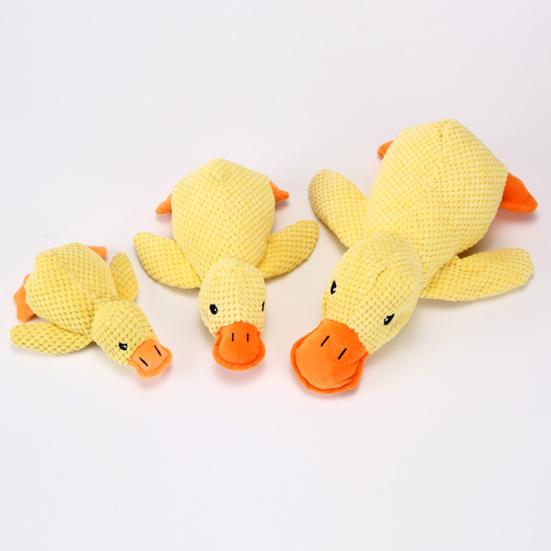 Quacking Yellow Duck Dog Toy Boredom Stress Relief Crochet Stuffed Duck Pet Chew Interactive Toy Puppy Calming Plush Doll Squeaky Toy Pet Supplies