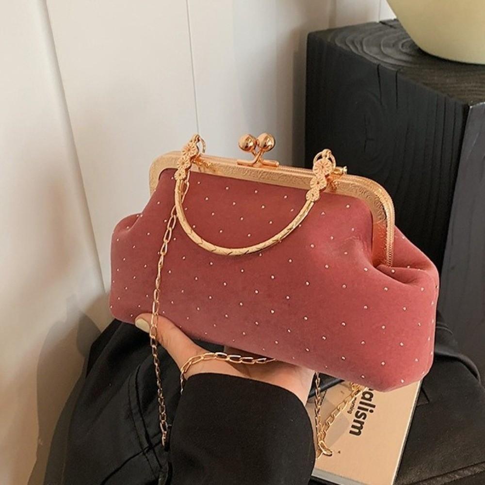 Polka Dot Ladies Evening Clutch Purse Clip Closure Retro Female Handbag Dinner Party