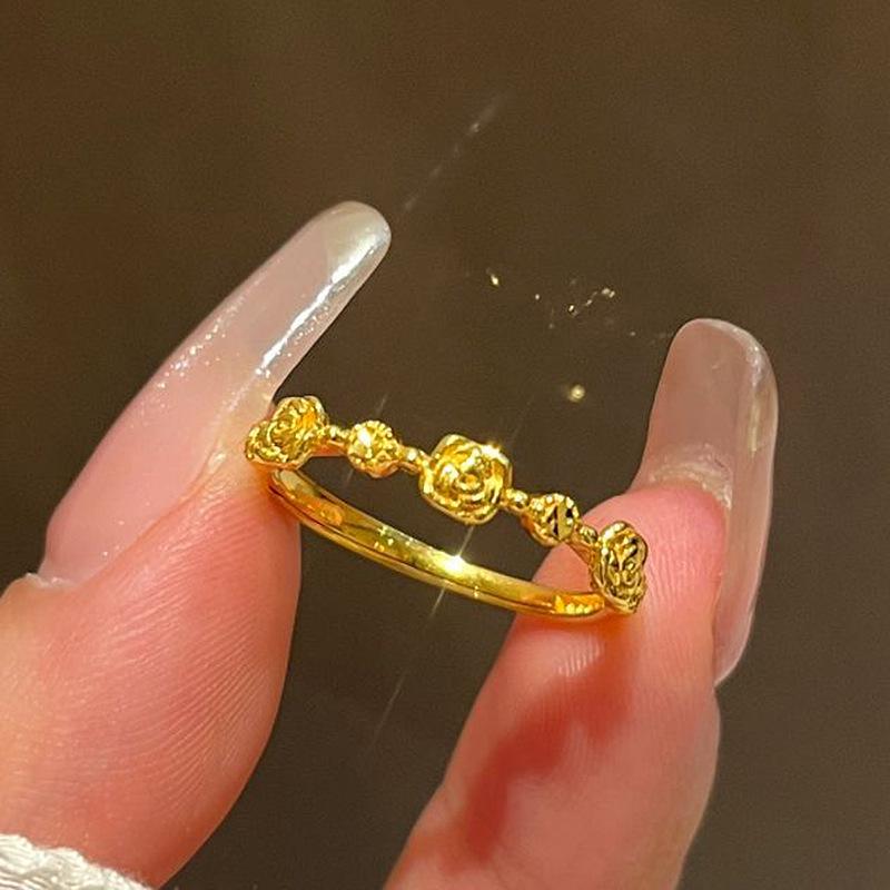 Gold Rose Flower Ring - Adjustable Light Luxury Design for Women Open Adjustable
