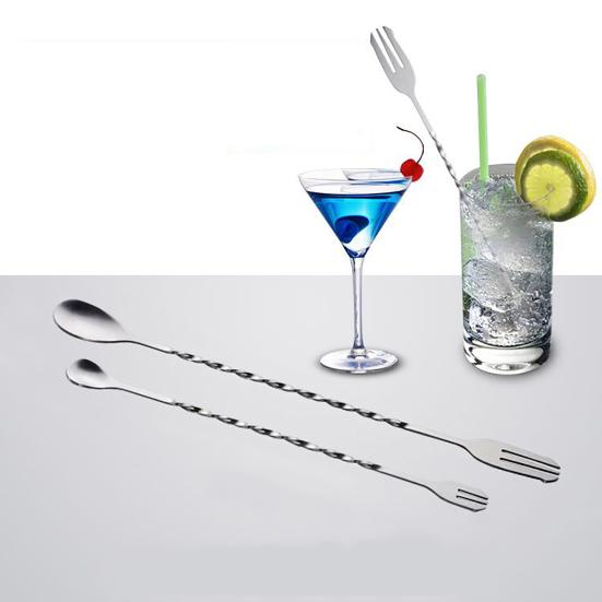 Spiralförmiger langer Rühr-Cocktail-Kaffeelöffel aus Edelstahl mit doppelseitigem Griff