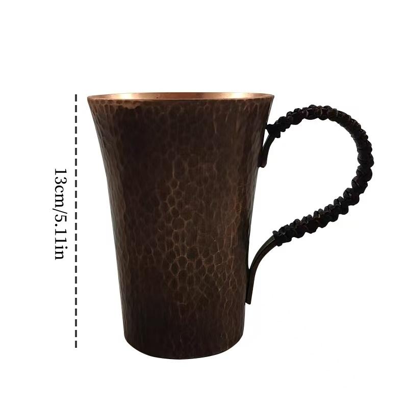 Vintage Reines Kupfer Kaffeebecher,Tasse Moscow Mule Becher Gravur Hammerstruktur Geflochtener Griff 450 ml Bierkrug,Teetasse Geschirr