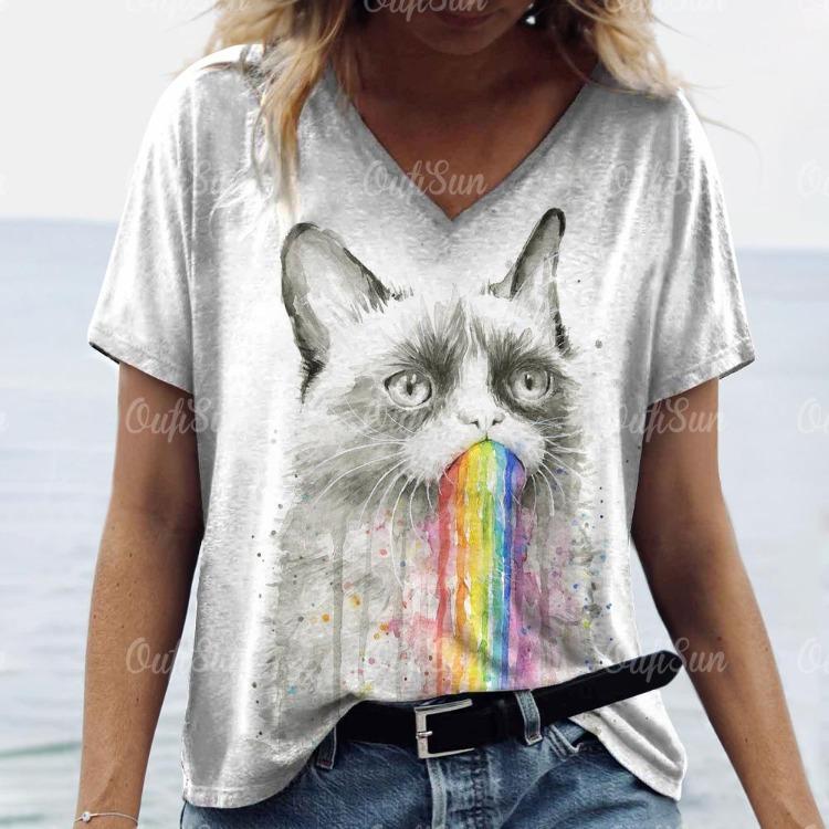 Fashion Streetwear Women Oversized T Shirt 3D Cat Print Summer Casual Short Sleeve Crew Neck Pullover Female Clothing