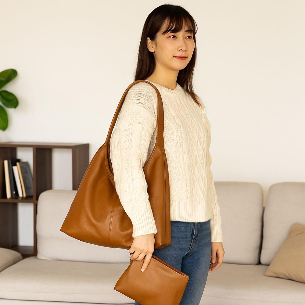 Lightweight Women Tote Bag Large Capacity PU Leather Bag Solid Color Shoulder Bag  Casual Wear