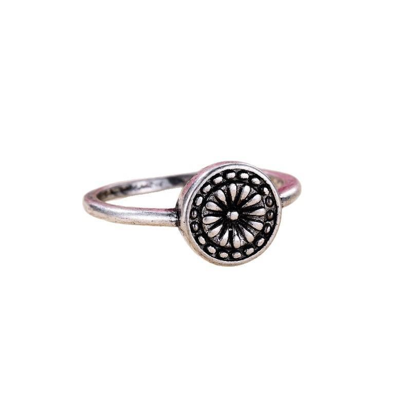 Vintage Old Silver Wipe Round Flower Bud Ring Personalized Fashion Accessories