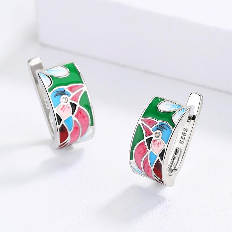 Nové Květinové Papouščí Smaltované Vynikající Dámské Náušnice Retro Elegantní Evropské a N Náušnice