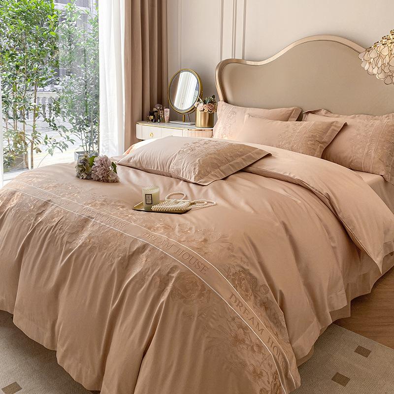 Maternal And Infant Grade Class A 100 Long-Staple Cotton Four-Piece Set, High-End Pure Cotton Cotton Embroidery Simple Atmospheric Bed Sheet Mattress