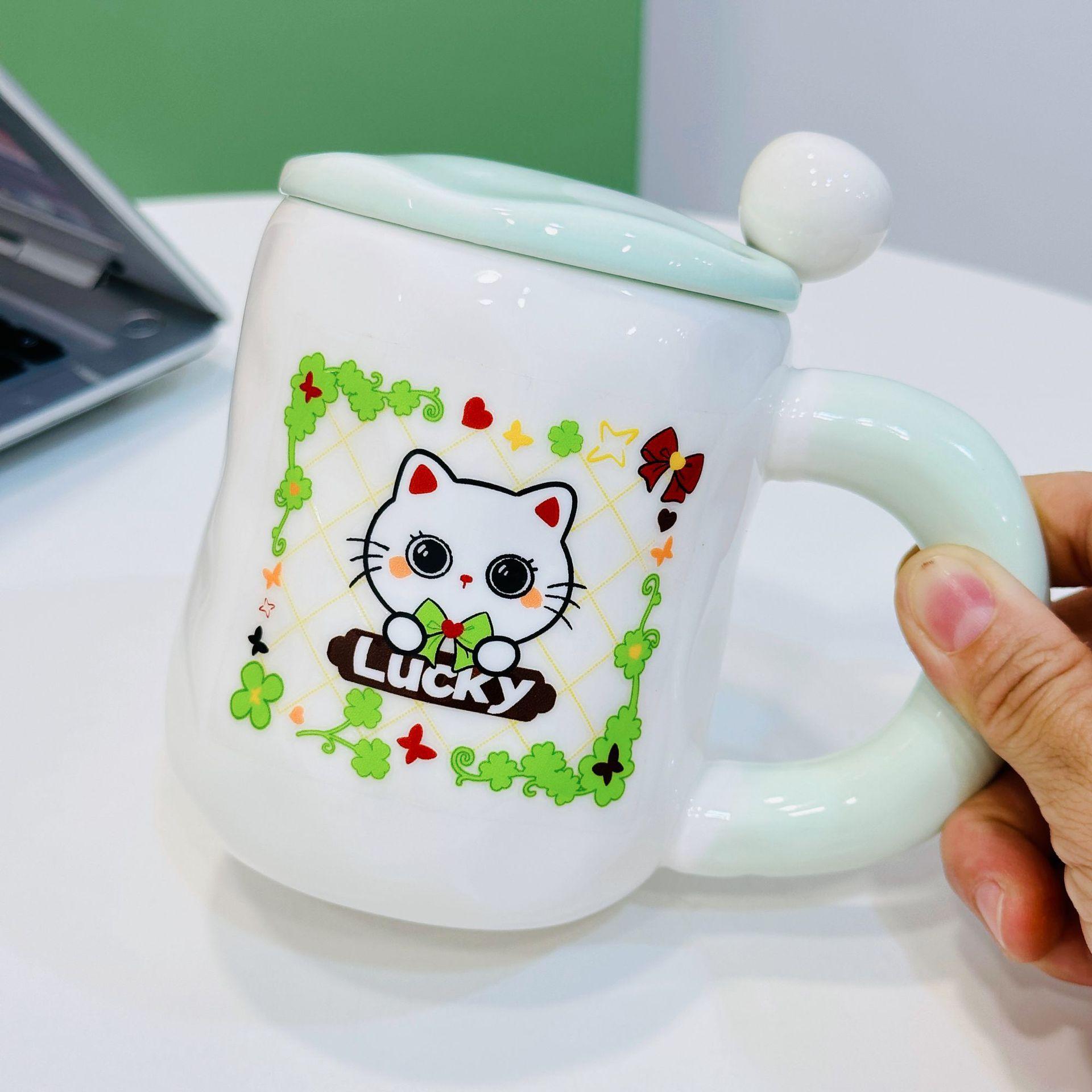 

Opening Gift Box Set for Girls Ceramic Cup High Value Household Water Cup Cartoon Mug Cup Souvenir Gift 480ML