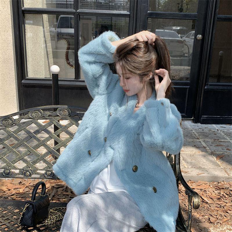 

Winter Cozy Korean-Style Fleece-Lined Mink Fur Blue Coat for Women XL (67.5-75 kg) синій