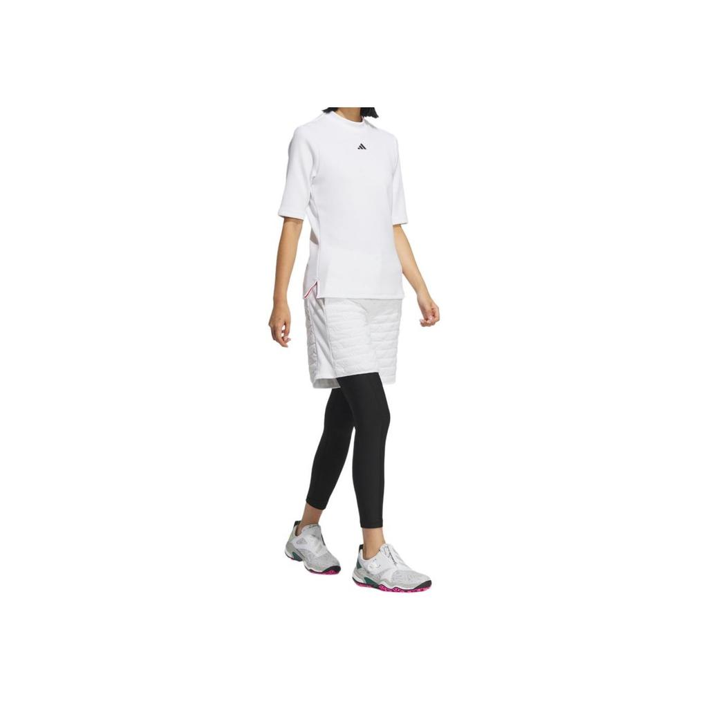 Adidas Mock Neck Half Sleeve Golf Polo Shirt Women Tops White IS4786