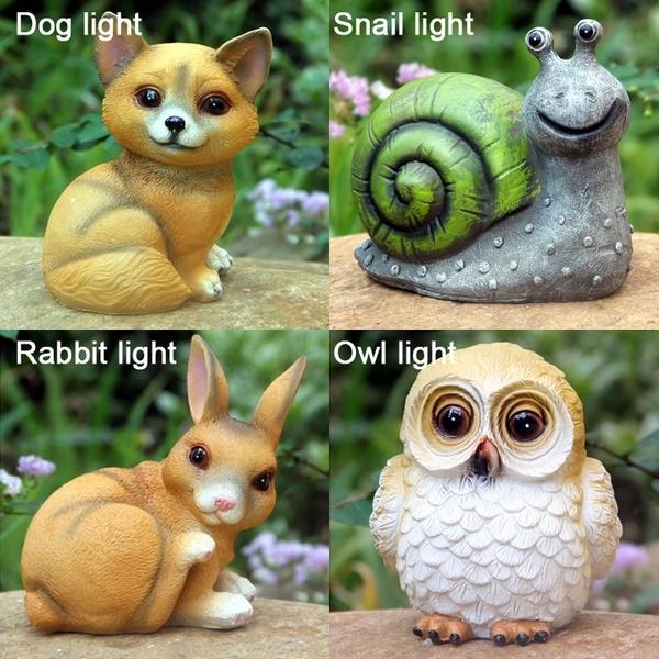 Outdoor Solar Power Yard Animal Ornament Lamp LED Garden Landscape Lamp Rabbit Owl Snail Puppy Night
