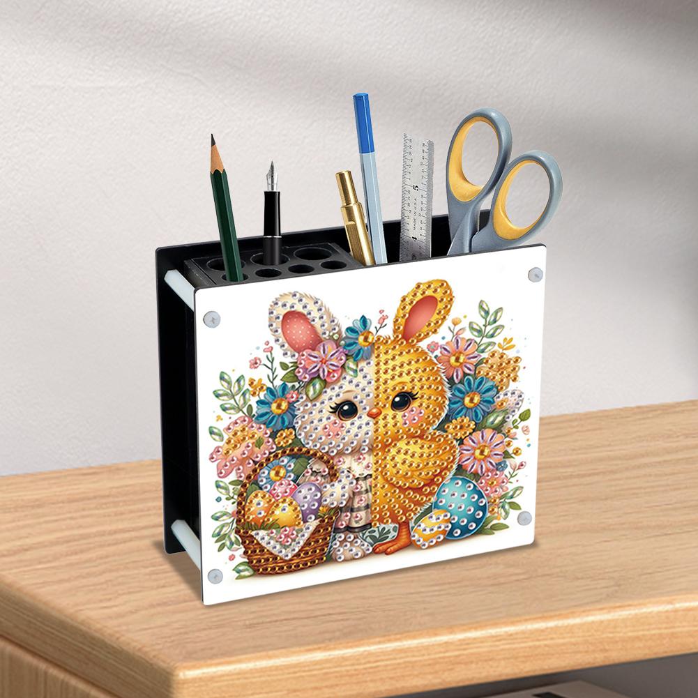 Acrylic Special Shaped Easter Day 5D DIY Diamond Painting Pen Holder DIY Rhinestone Point Drill Pen Case for Table Decoration