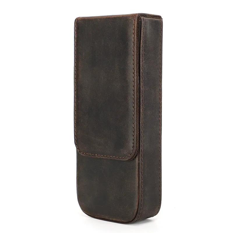 3pcs-slot Geniue Cowhide Pen Pencil Storage Cover Case Box Bags Magnetic Drawer Hand Made Student Accessories Tools Man Gift