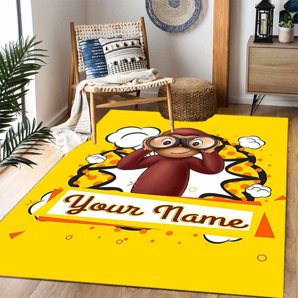 Curious Monkey Party Personalized Name Floor Mat Perfect for Bedrooms Study room Dormitory Playrooms Anti-slip Rug Decorate Offices