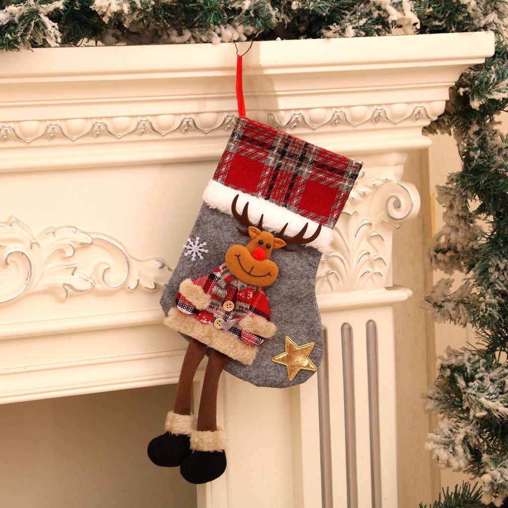 Cross-Border Plaid Christmas Stocking & Candy Bag Ornament for Kids