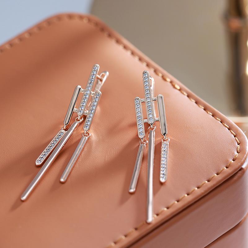 Luxury Long Tassel Dangle Earrings For Women Fashion Unique  Rose Gold Color Natural Zircon Party Fine Daily Jewelry
