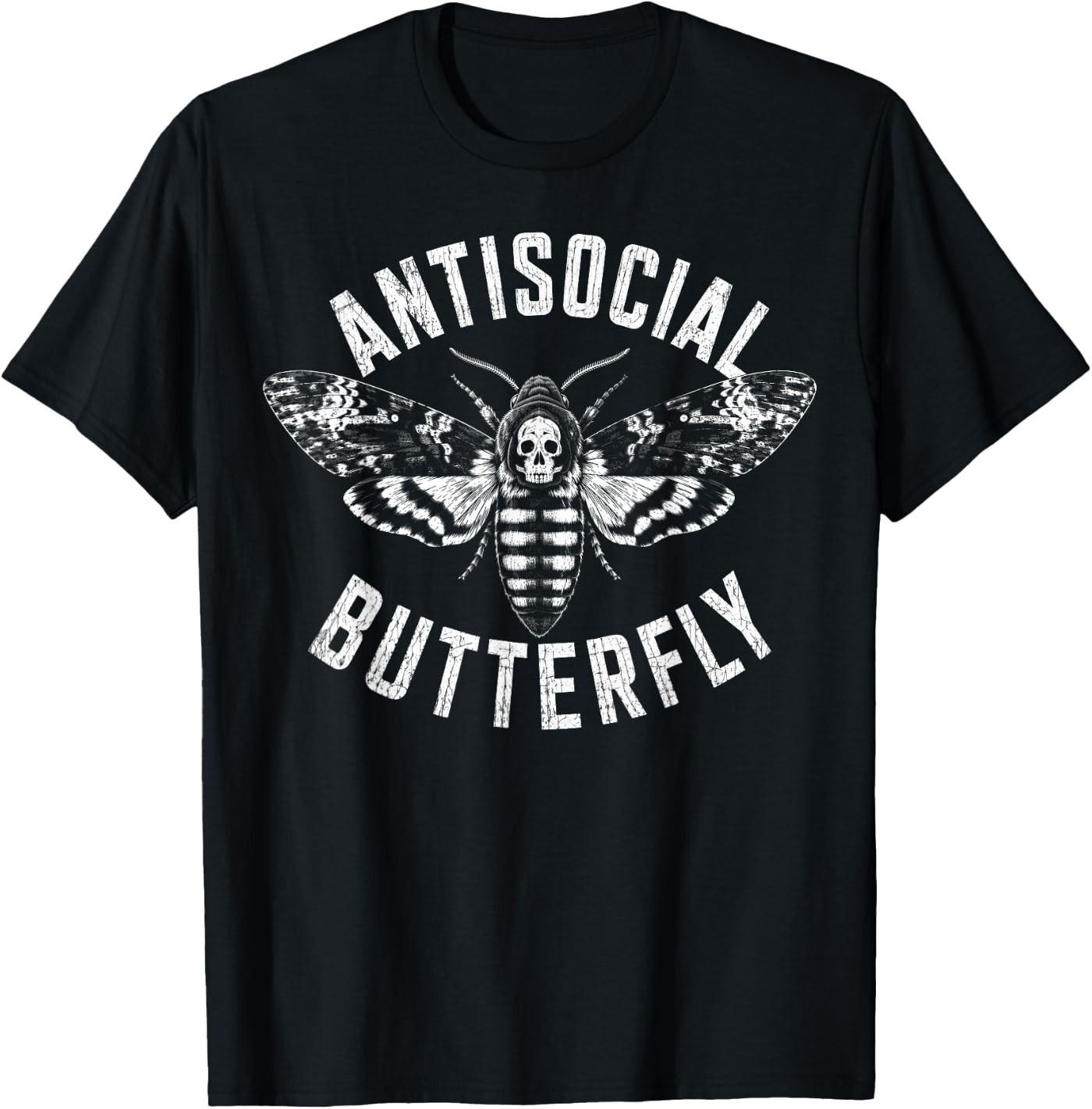 Antisocial Butterfly Death Moth Skull Goth Humor T- Unisex T-Shirt M