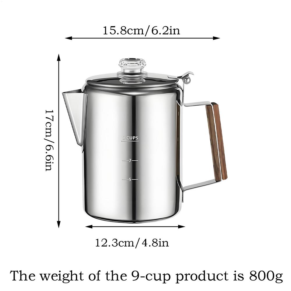 6/9 cups Percolator Coffee Pot Stainless Steel Coffee Maker Milk Tea Pot Camping Kettle Stovetop Percolator Portable Machine