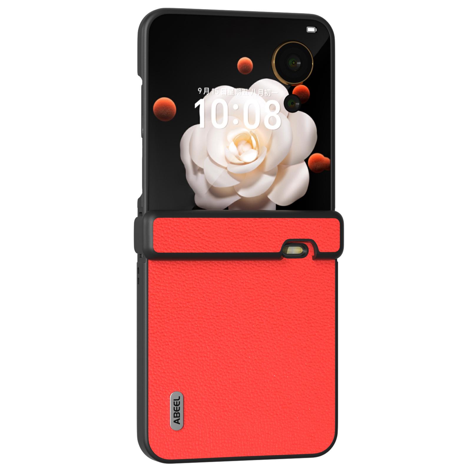 

Для Honor Magic V Flip 5G Чехол Дизайн шарнира Натуральная коровья кожа+ПК Чехол для телефона Red