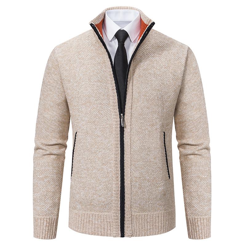 Business Casual Standing Collar Middle-aged and Young Daddy Outfit with Velvet Knitted Sweater Jacket Men