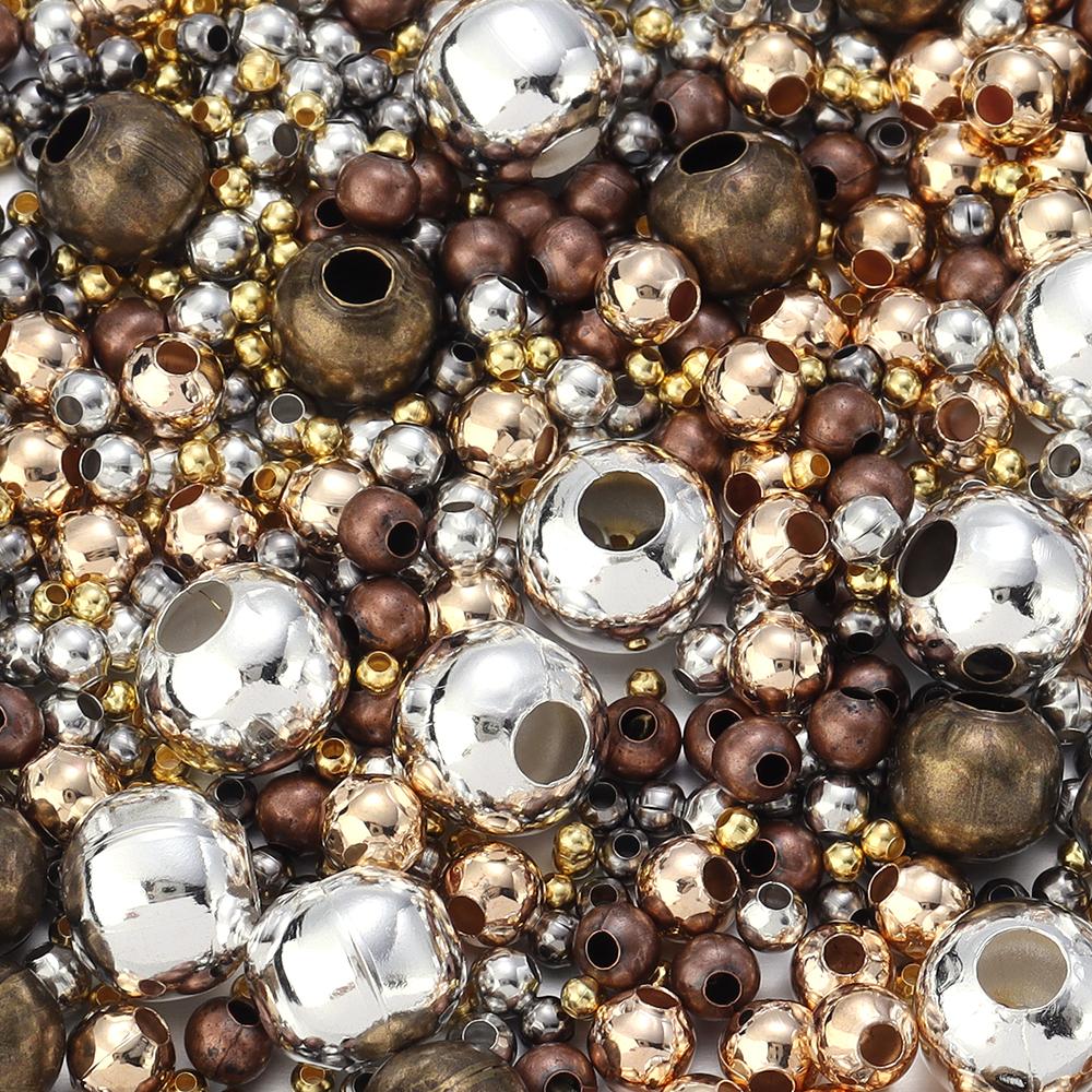 20-500pcs/lot Round Tone Metal Beads Iron Smooth Loose Ball Beads for Jewelry Making Beads DIY Bracelet Necklace Wholesale