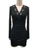 2025 Spring/Summer Women's V-neck Mesh Lace Flared Sleeve Mini Dress