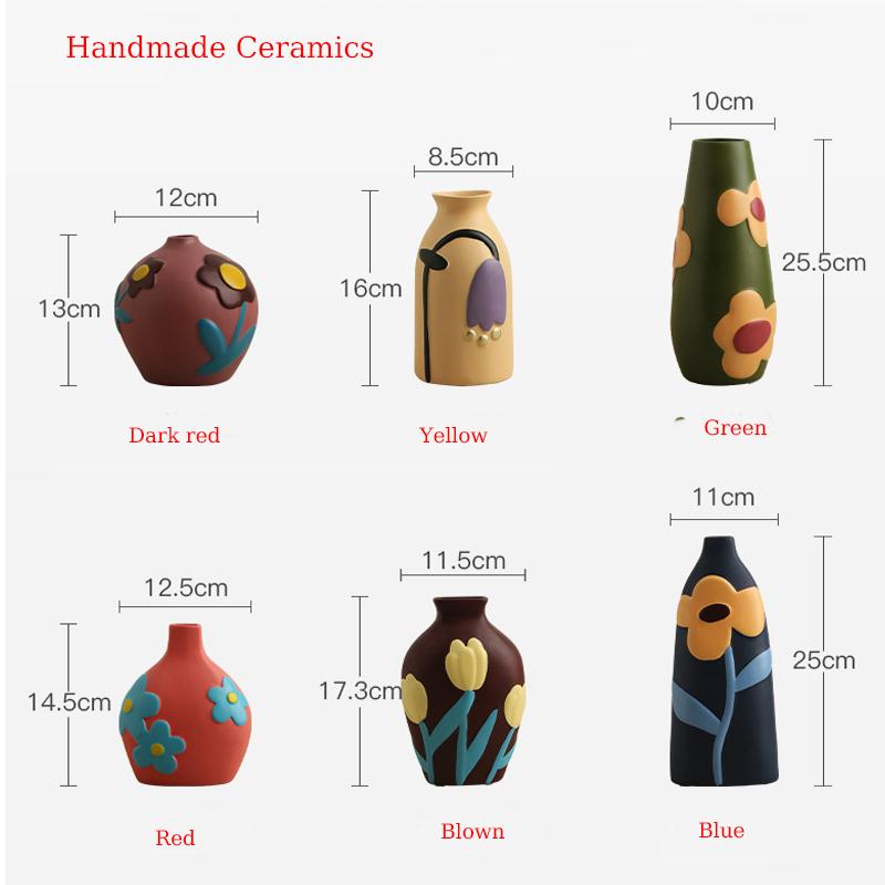 6style Hand-painted Ceramic Vase Living Room Flower Arrangement Creative Home Desktop Decorations Ornaments