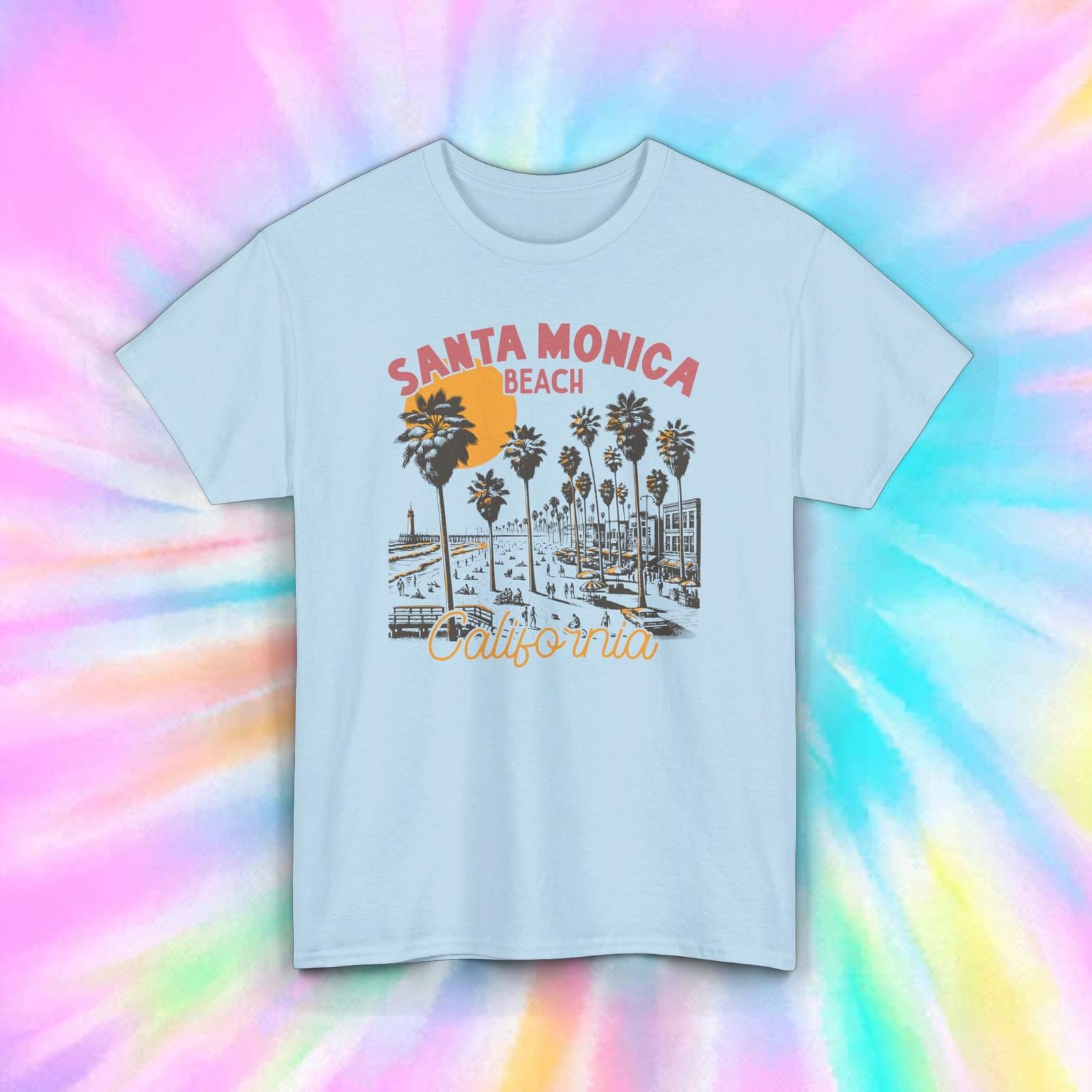Santa Monica Beach T-Shirt Mens Womens Tees Top | Vintage California Sunset Tee | Retro Travel | S-5X 3XL