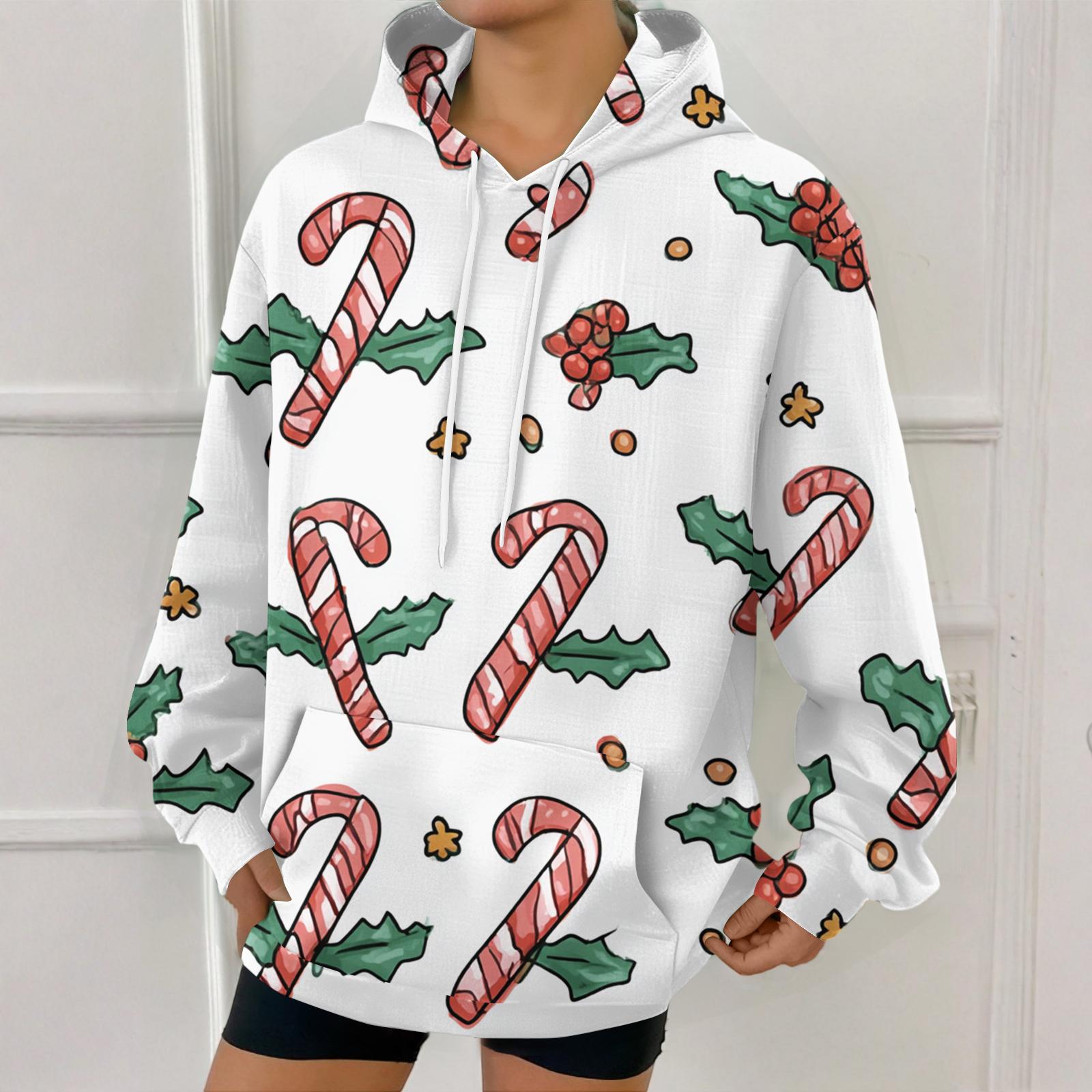 

Женская модная толстовка с рождественским принтом, повседневная толстовка с капюшоном и карманами XL