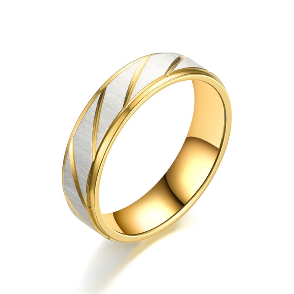 Minimalist Two Tone Diagonal Stripe Brushed Stainless Steel Couple Rings for Men Women Wedding Band Non-fading Finger Jewelry