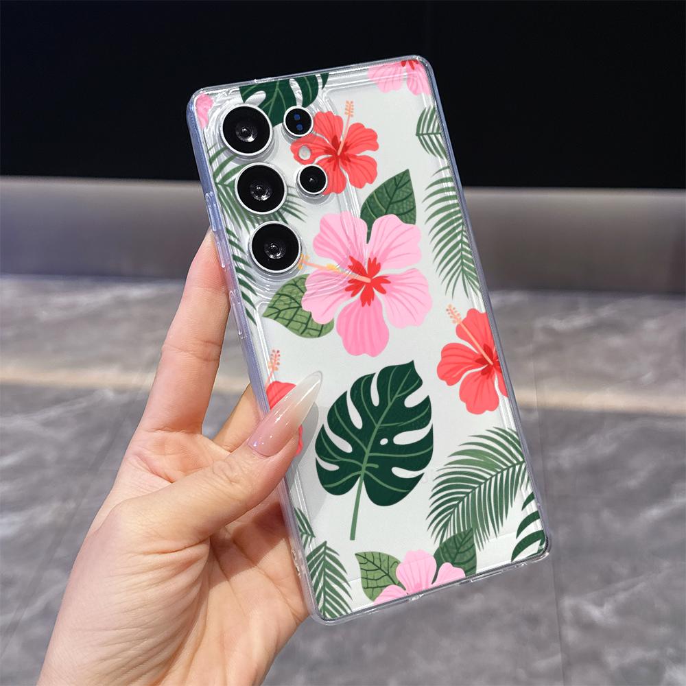 Tropical Hibiscus and Leaves Phone Case for Samsung Galaxy S26 S25 S24 S23 S22 S21 S20 FE Plus Lucency TPU Protection Cover