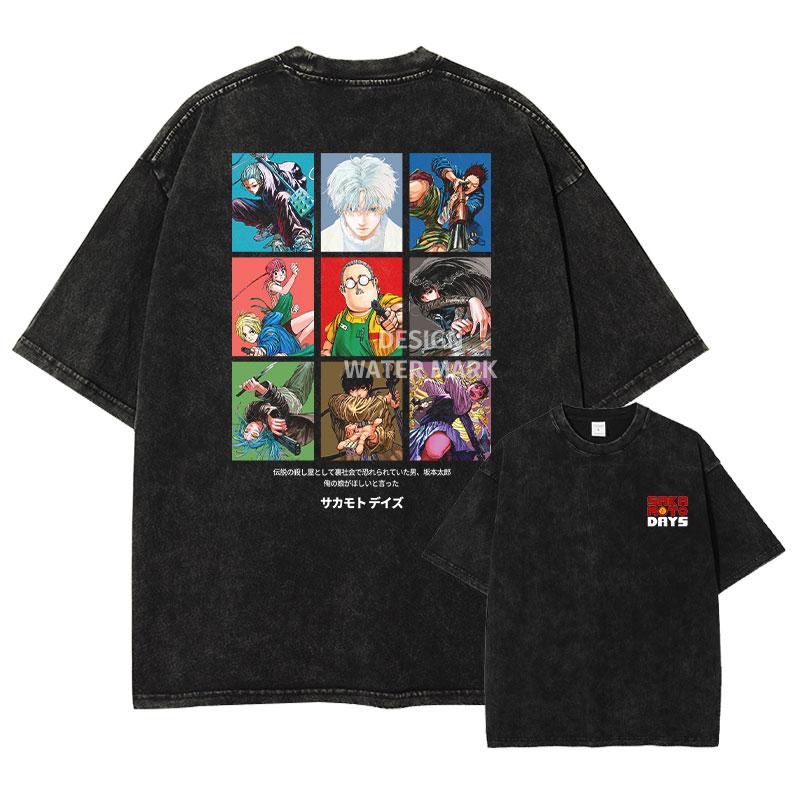 Anime Sakamoto Days Tshirts Sakamoto Tarou T Shirt Vintage Washed Shin Yoichi Tshirts Oversized Manga Shorts Sleeve Man Cotton S