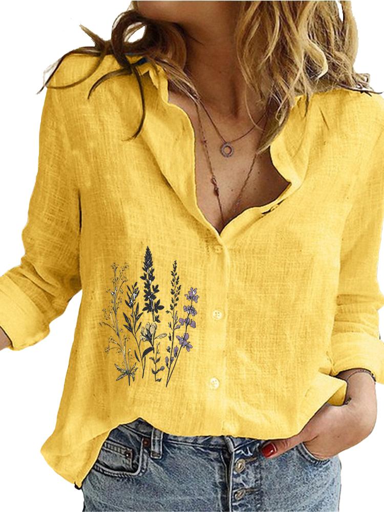 Koszula damska bawełniana lniana modna wiosenno-letnia luźna top damska casualowa bluzka z nadrukiem kwiatowym