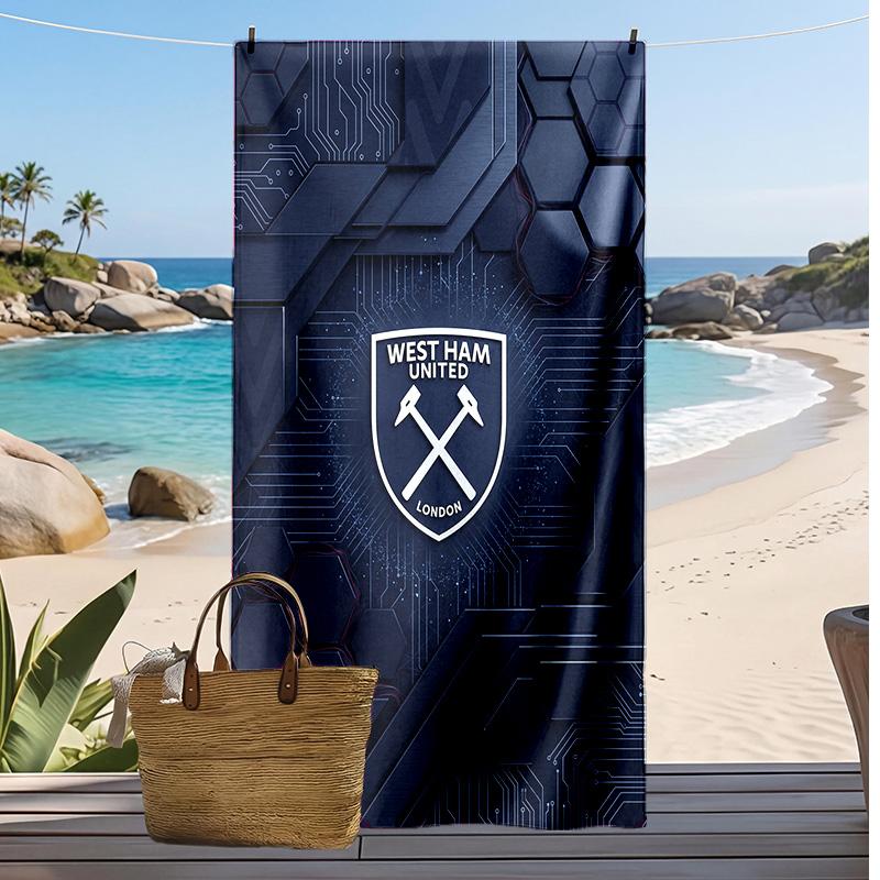West Ham United Fußball-Print Strandtuch, Großes Weiches Schnelltrocknendes Handtuch für Strand Camping Schwimmen