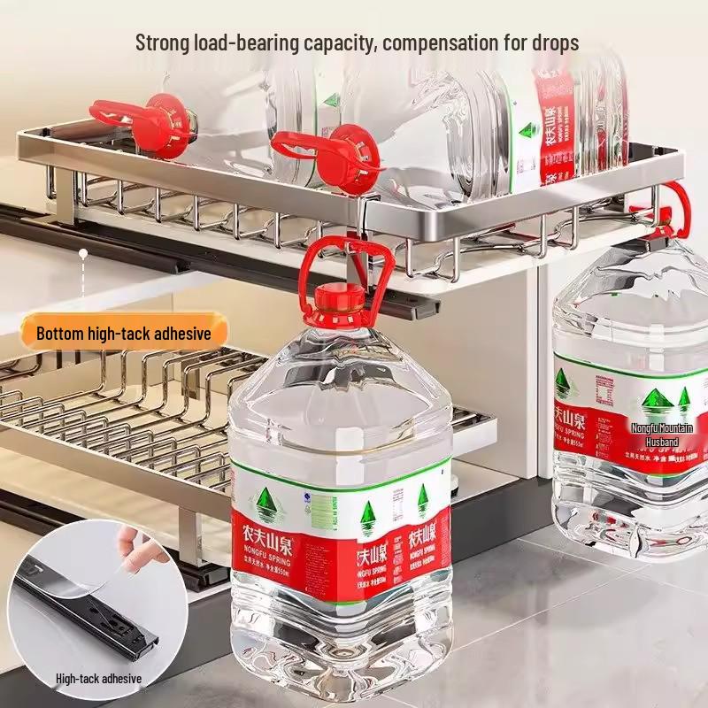 Pull-Out Drawer Dish Storage Rack - Punch-Free Kitchen Shelf and Draining Rack