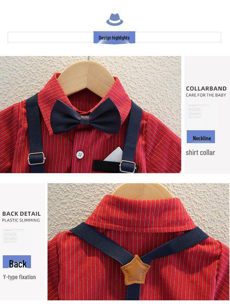 Baby Boy Short-Sleeve Shirt & Suspender Shorts Set - Toddler Summer Gentleman Outfit for 1-Year-Old Birthday