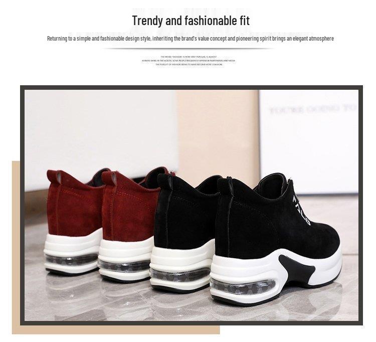 Korean Style Women's Thick-Soled Suede Sneakers with Air Cushion and Zipper for Autumn and Winter