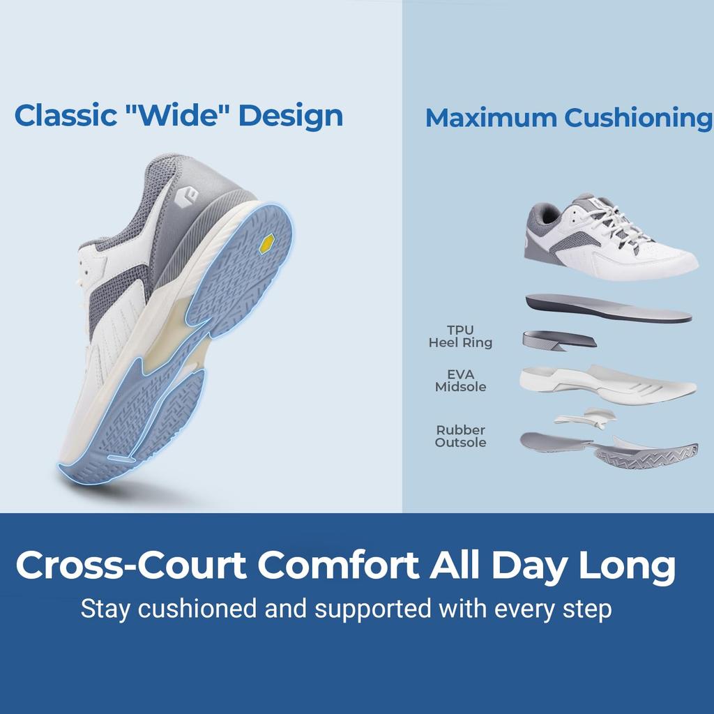Wide Tennis Shoes 2E 4E Wide All Court Tennis Athletic Shoes Hard Court Pickleball Shoes Lightweight Beginners [FitVille] Men's Anti-Slip