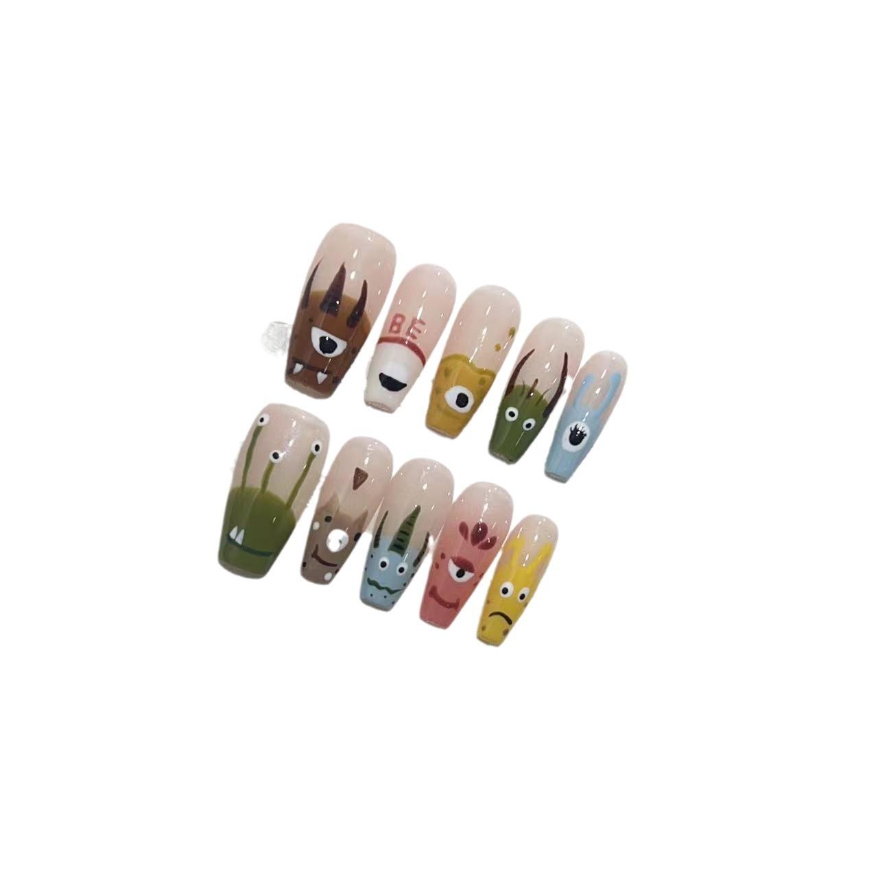 

Летний Дофаминовый Стиль Одежда Ногти Ручная Работа Милый Маленький Монстр Маникюр Персонализированный Расписанный Вручную Съемный Патч для Накладных Ногтей large L