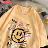 Summer Cotton Women T-Shirts Fun Graffiti Cute Smiling Face Prints Tees Breathable Loose O-Neck Casual Street Female Clothes