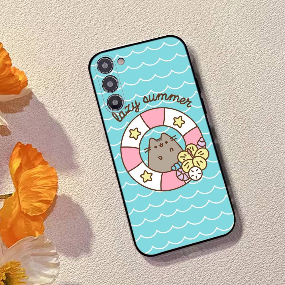 Cute Cat Rainbow Pusheens Phone Case Black Silicone Soft For Samsung Galaxy A73,A72,A71,A70,A53,A52,A51